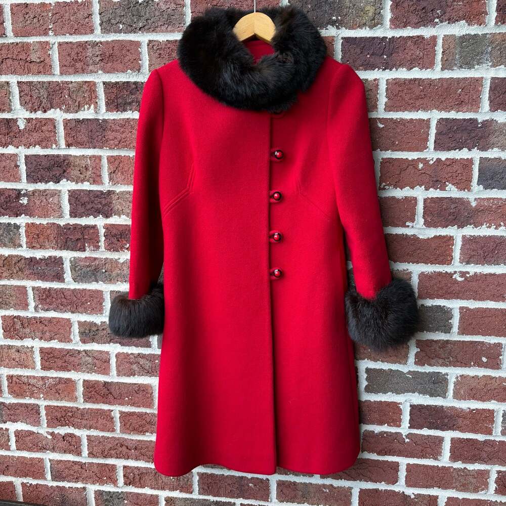 Vintage 1960s Mod Wool Real Fur Trim Princess Coat Old Hollywood Size S